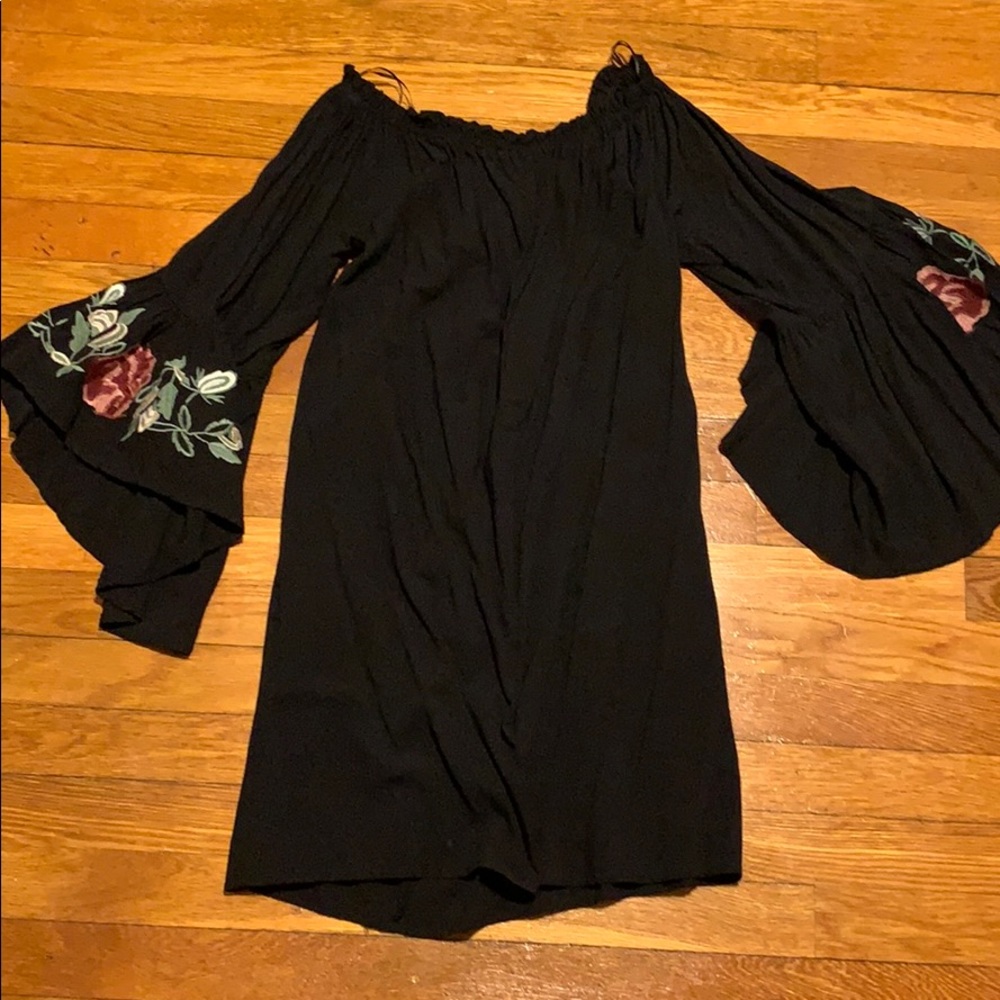 Black Off the shoulder Dress with Floral sleeves